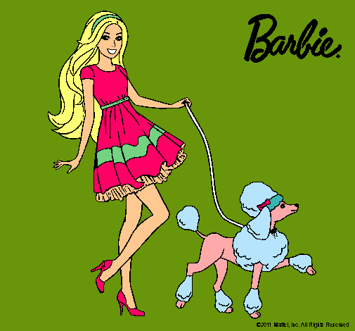 Dibujo Barbie paseando a su mascota pintado por agus-