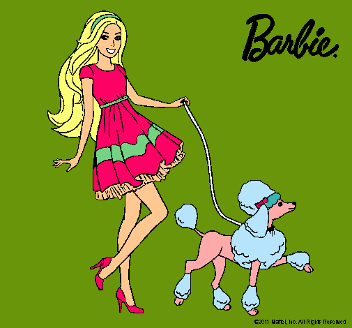 Barbie paseando a su mascota