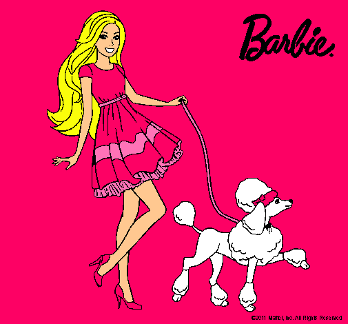 Barbie paseando a su mascota