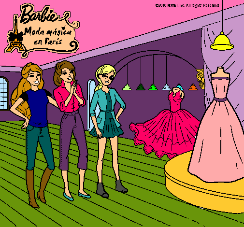 Barbie mirando vestidos