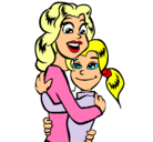 Dibujo Madre e hija abrazadas pintado por mamita