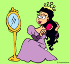 Dibujo Princesa y espejo pintado por peinandose