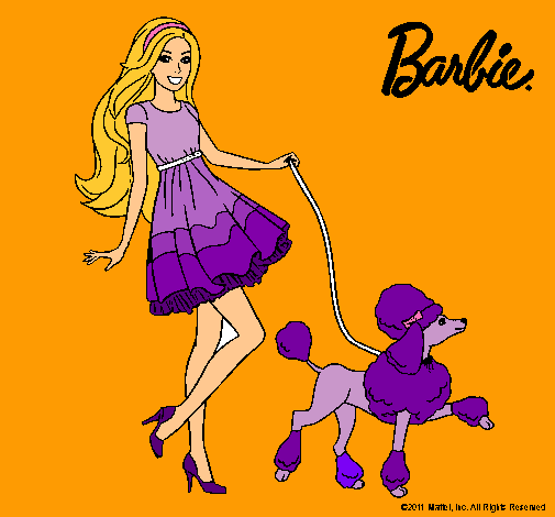 Dibujo Barbie paseando a su mascota pintado por julithaAa