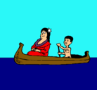 Dibujo Madre e hijo en canoa pintado por antuan