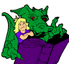 Dibujo Dragón, chica y libro pintado por lololo