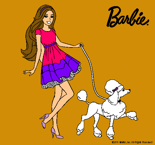 Dibujo Barbie paseando a su mascota pintado por prinsesa