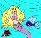 Dibujo Barbie sirena con su amiga pez pintado por moka-san