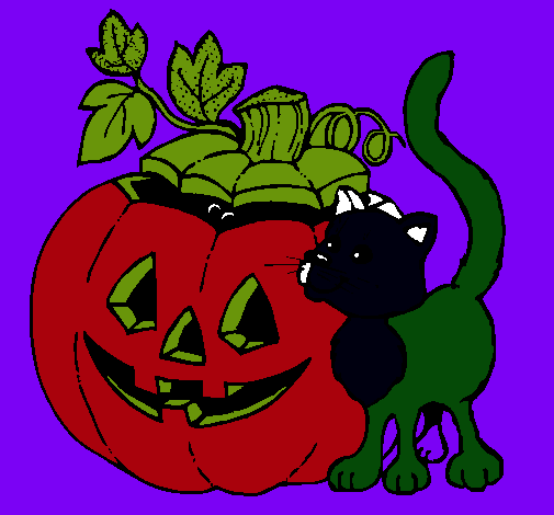 Calabaza y gato