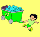 Dibujo Niño reciclando pintado por popa