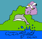 Dibujo Delfín y gaviota pintado por daniela1