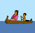 Dibujo Madre e hijo en canoa pintado por avaeacag