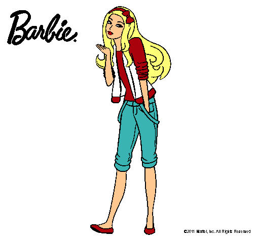 Dibujo Barbie con look casual pintado por Lolaricura