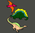Dibujo Tres clases de dinosaurios pintado por ingels