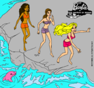 Dibujo Barbie y sus amigas en la playa pintado por estrellap