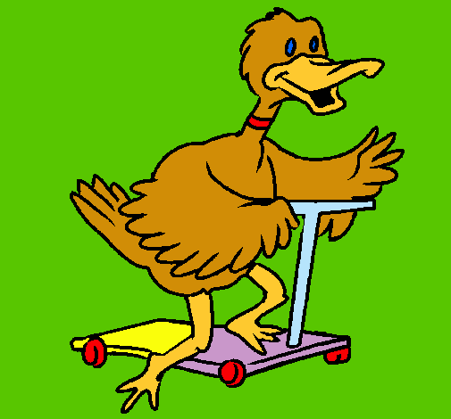 Pato en patinete