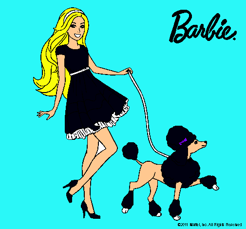 Barbie paseando a su mascota