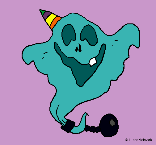 Dibujo Fantasma con sombrero de fiesta pintado por abby