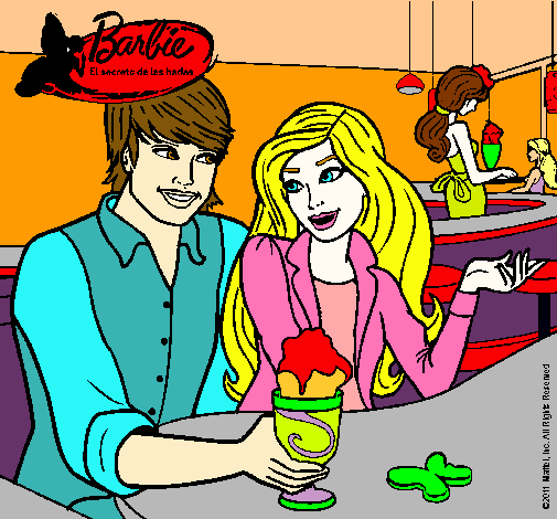 Dibujo Barbie y su amigo en la heladería pintado por yalla