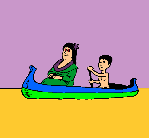 Madre e hijo en canoa