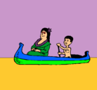Dibujo Madre e hijo en canoa pintado por DESCHI