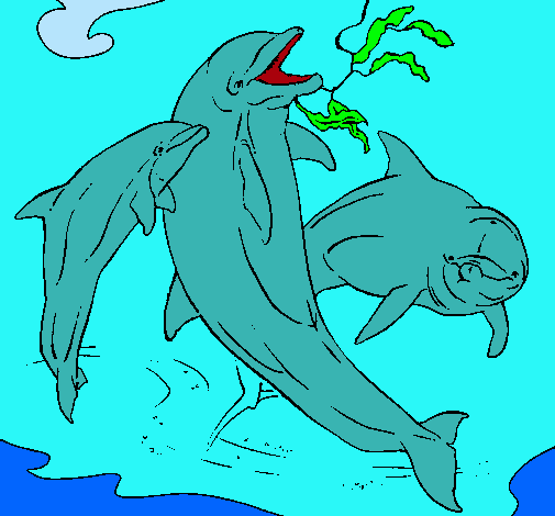 Dibujo Delfines jugando pintado por facunfo