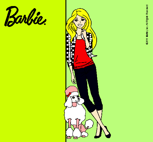 Dibujo Barbie con cazadora de cuadros pintado por yalla