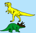 Dibujo Triceratops y tiranosaurios rex pintado por tonevalentin