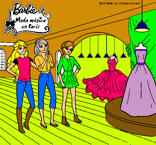 Barbie mirando vestidos