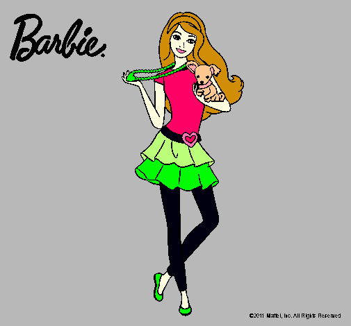 Dibujo Barbie y su mascota pintado por yalla
