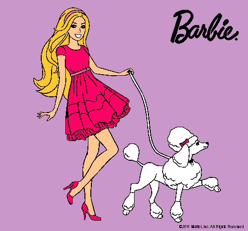 Barbie paseando a su mascota