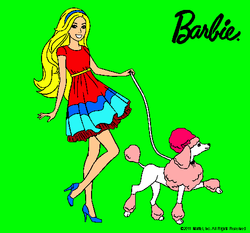 Dibujo Barbie paseando a su mascota pintado por patry1234