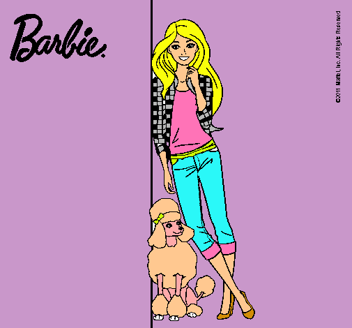 Dibujo Barbie con cazadora de cuadros pintado por valery