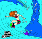 Dibujo Barbie practicando surf pintado por yalla