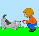 Dibujo Niña y perro jugando pintado por Daru