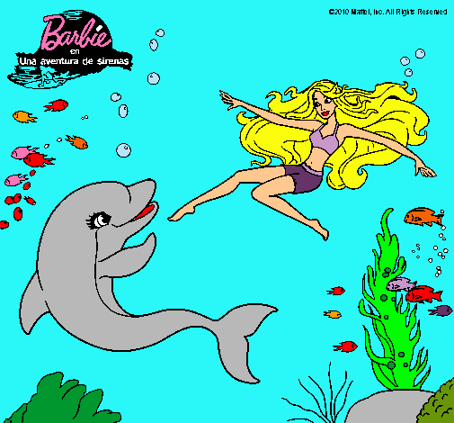 Dibujo Barbie jugando con un delfín pintado por dianaeliza