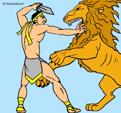 Dibujo Gladiador contra león pintado por BRAYAN_12