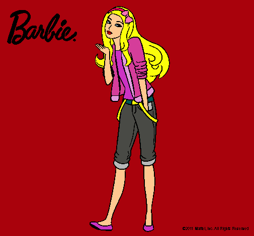 Dibujo Barbie con look casual pintado por Blooma