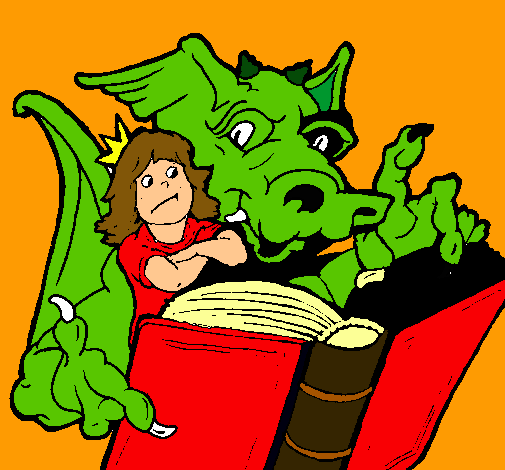 Dragón, chica y libro