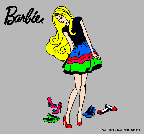 Dibujo Barbie y su colección de zapatos pintado por yalla