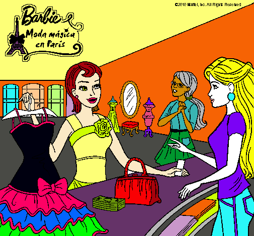 Dibujo Barbie en una tienda de ropa pintado por yalla
