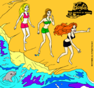 Dibujo Barbie y sus amigas en la playa pintado por yalla