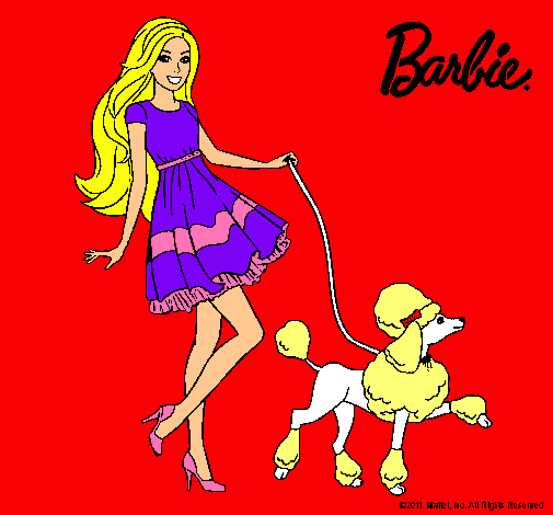 Barbie paseando a su mascota