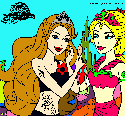 Dibujo Barbie se despiede de la reina sirena pintado por yalla