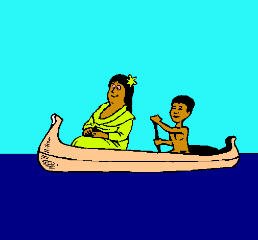 Madre e hijo en canoa