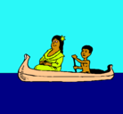 Dibujo Madre e hijo en canoa pintado por zoraya