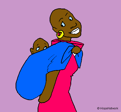 Dibujo Africana con pañuelo portabebé pintado por damari