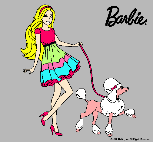 Dibujo Barbie paseando a su mascota pintado por yalla