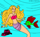 Dibujo Barbie sirena con su amiga pez pintado por grachi
