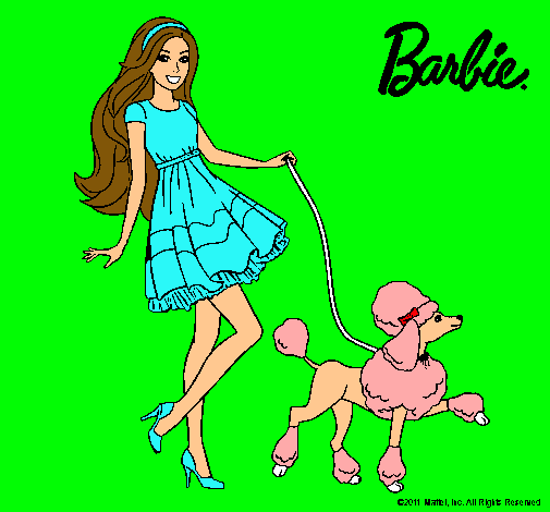 Barbie paseando a su mascota