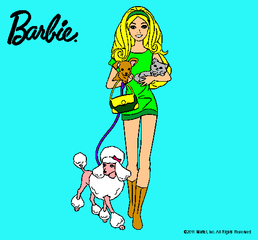 Dibujo Barbie con sus mascotas pintado por patry1234